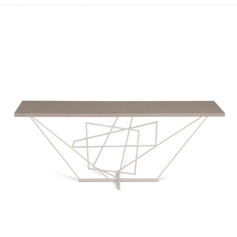 Porta Romana I Rhomboid Console Table | Plaster White With Faux Concrete Top